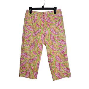 Talbots Crop Pants Womens 10 Vibrant Melon Fruit Print Comfy Stretch High Rise